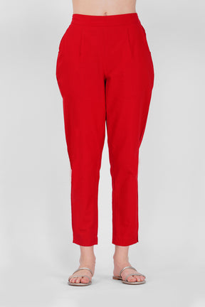 Red Cotton Trouser for Women