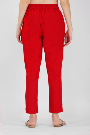 Red Cotton Trouser for Women