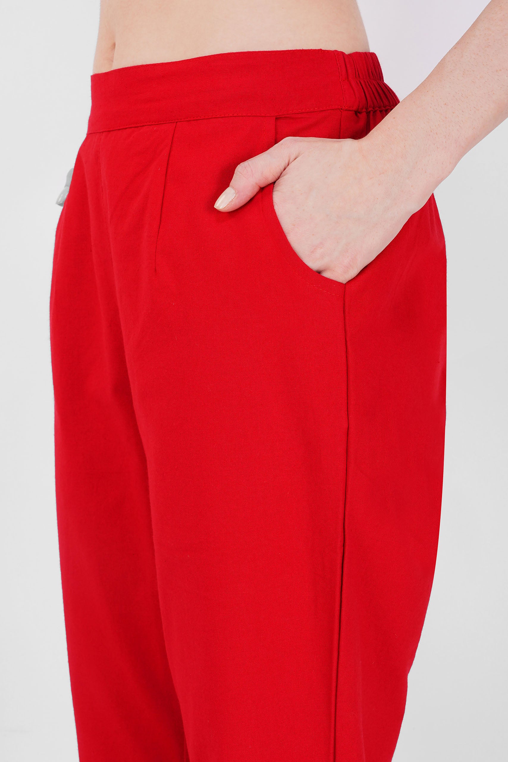 Red Cotton Trouser for Women