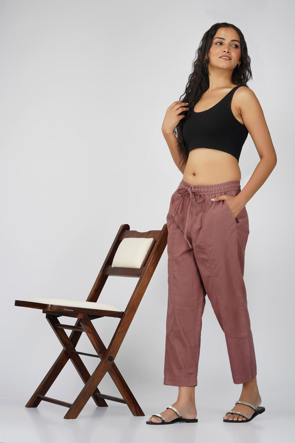 Rose Taupe Cotton Baggy Pant for Women - SPARSA India