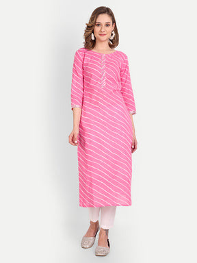 Pink Lehriya Pure Cotton Kurti