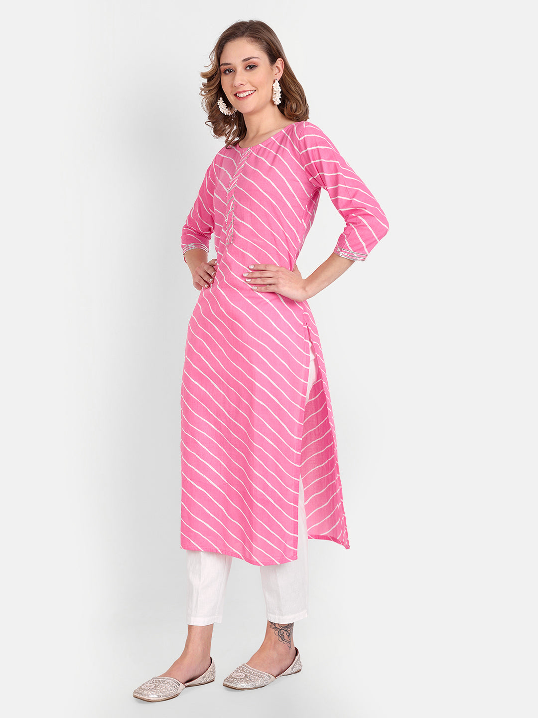 Pink Lehriya Pure Cotton Kurti