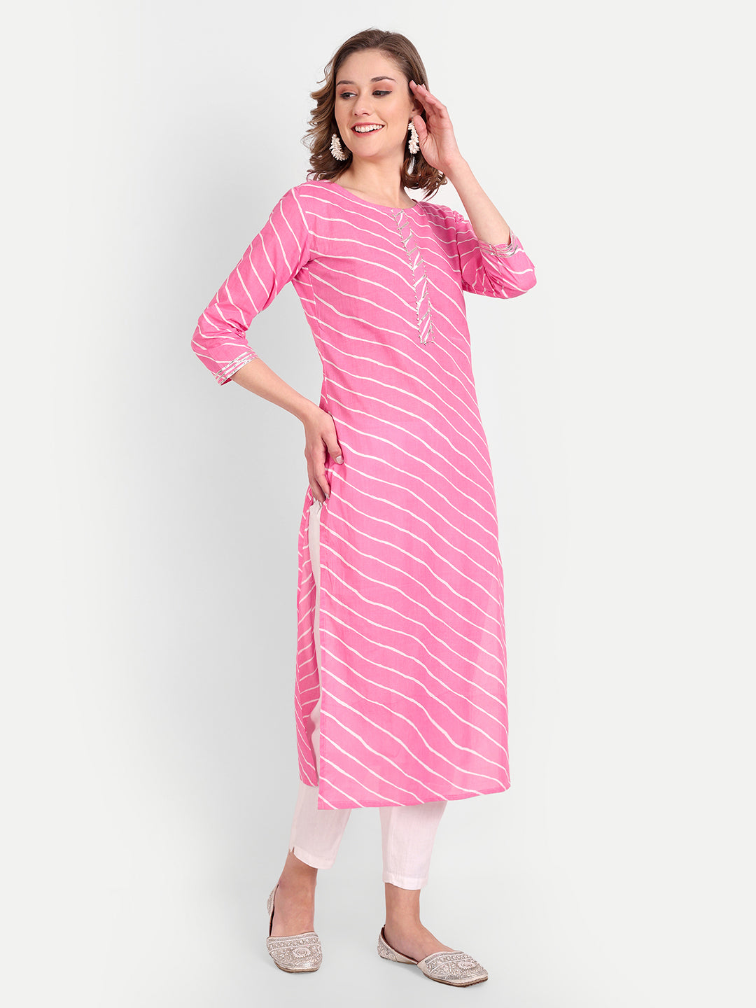 Pink Lehriya Pure Cotton Kurti