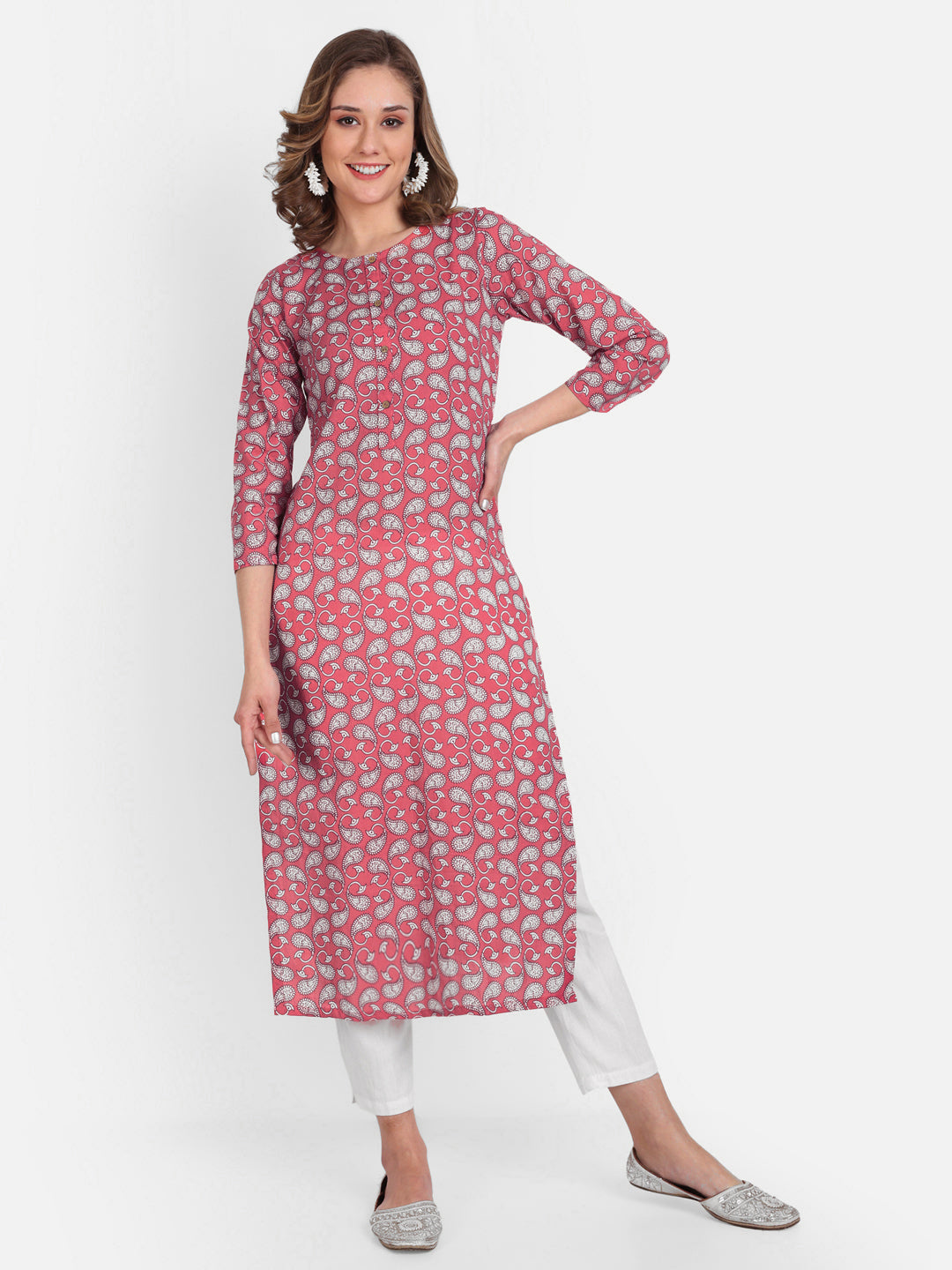 Red Printed Pure Cotton Kurti