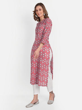 Red Printed Pure Cotton Kurti