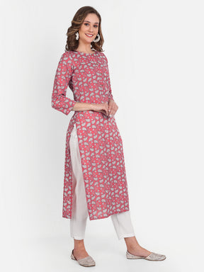 Red Printed Pure Cotton Kurti