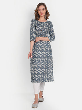 Grey Printed Pure Cotton Kurti