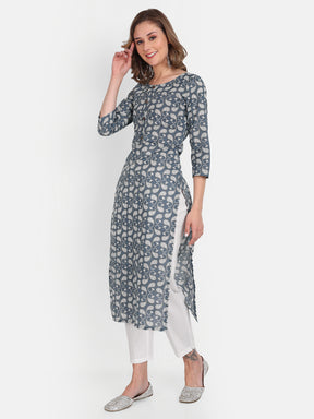 Grey Printed Pure Cotton Kurti