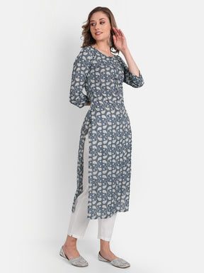 Grey Printed Pure Cotton Kurti