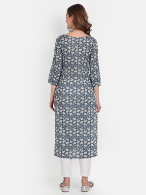 Grey Printed Pure Cotton Kurti