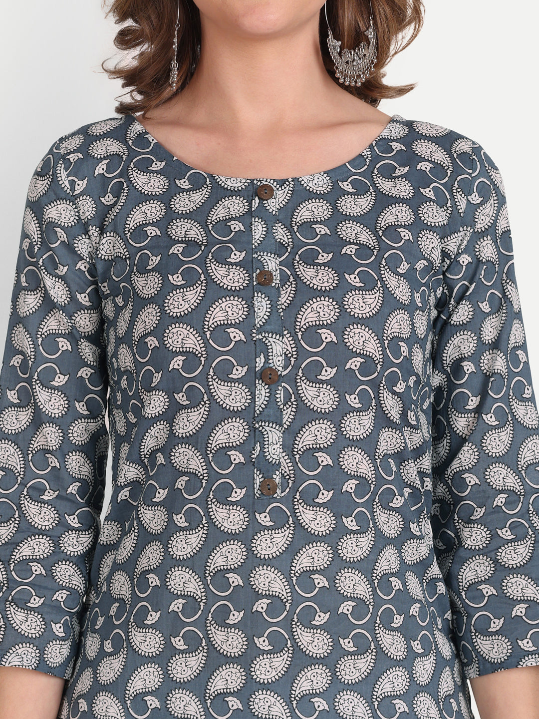 Grey Printed Pure Cotton Kurti