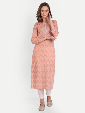 Peach Printed Pure Cotton Kurti