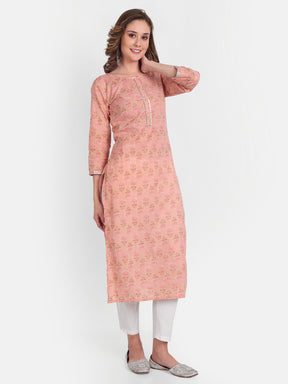 Peach Printed Pure Cotton Kurti