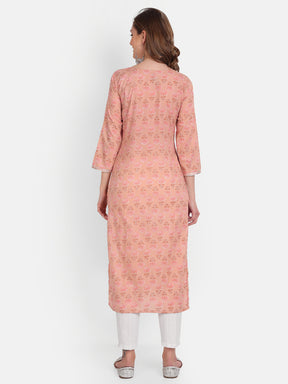 Peach Printed Pure Cotton Kurti