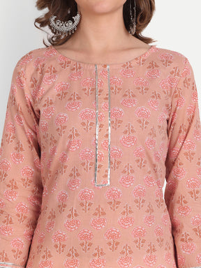 Peach Printed Pure Cotton Kurti