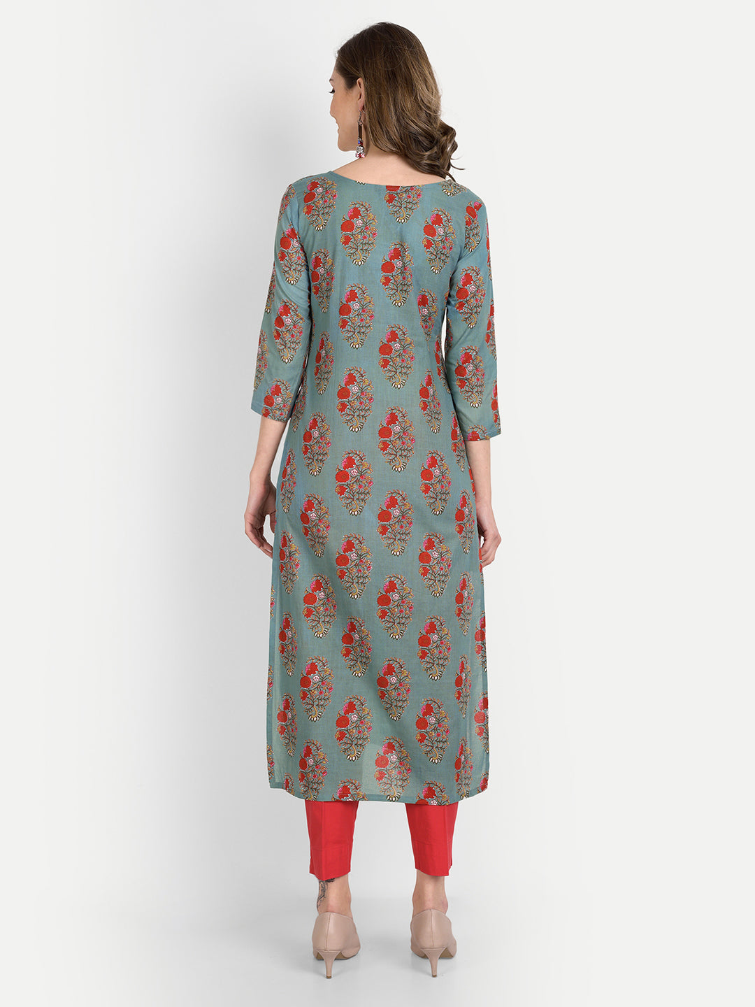 Green Handblock Printed Pure Cotton Kurti