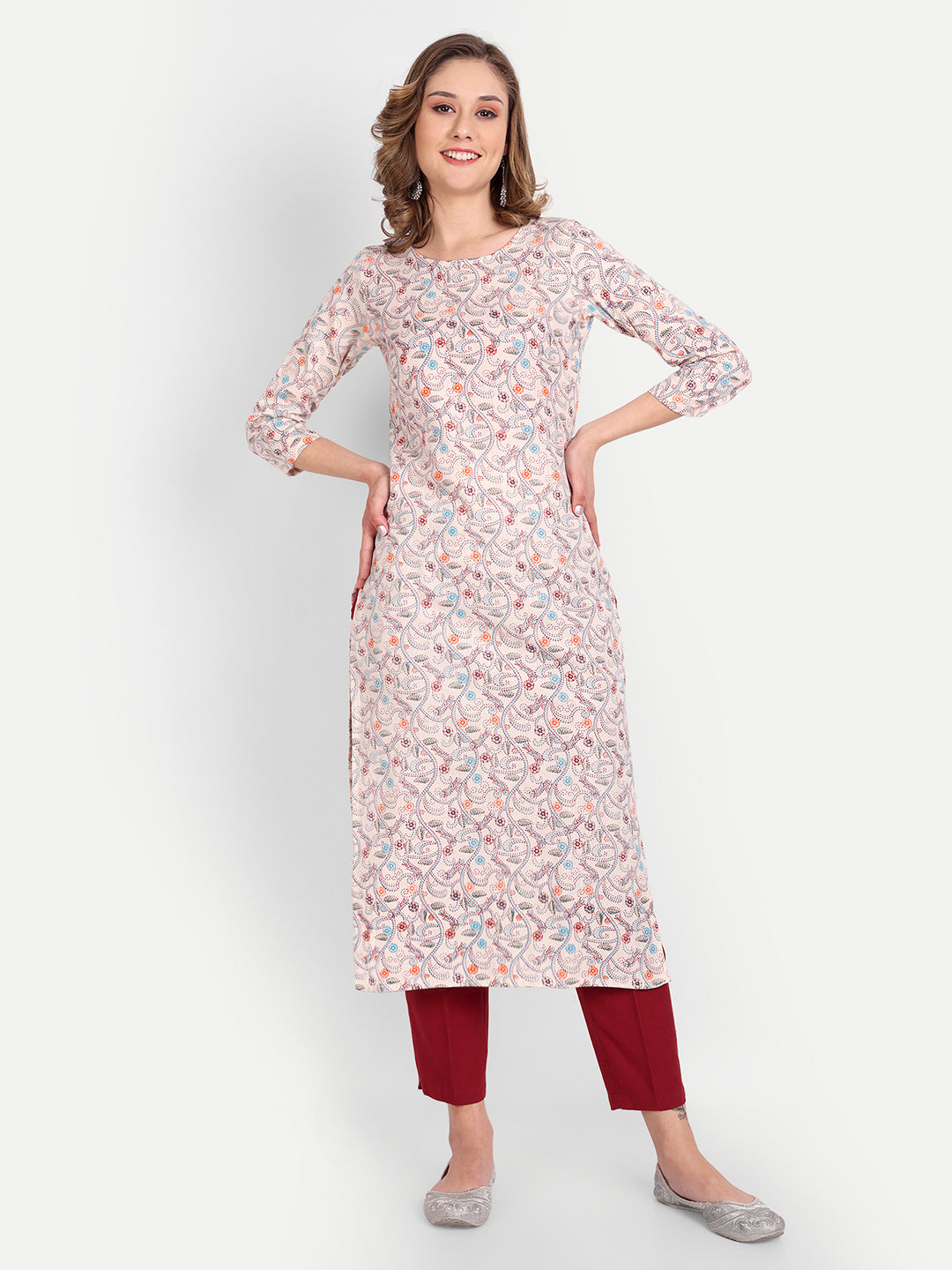 White Printed Pure Cotton Kurti