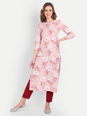 Peach Floral Print Thick Pure Cotton Kurti