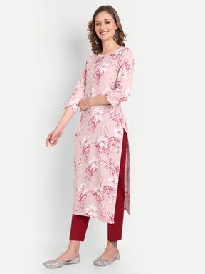 Peach Floral Print Thick Pure Cotton Kurti