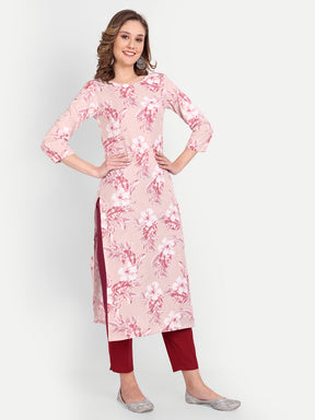 Peach Floral Print Thick Pure Cotton Kurti