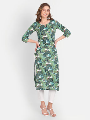 Green Leaf Print Pure Cotton Kurti