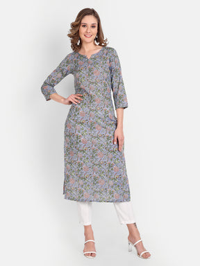 Grey Veil Print Pure Cotton Kurti