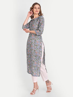 Grey Veil Print Pure Cotton Kurti