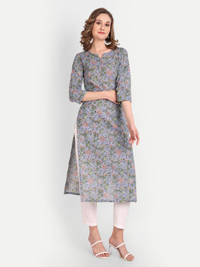 Grey Veil Print Pure Cotton Kurti