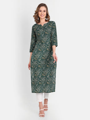 Green Printed Pure Cotton Kurti