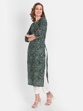 Green Printed Pure Cotton Kurti