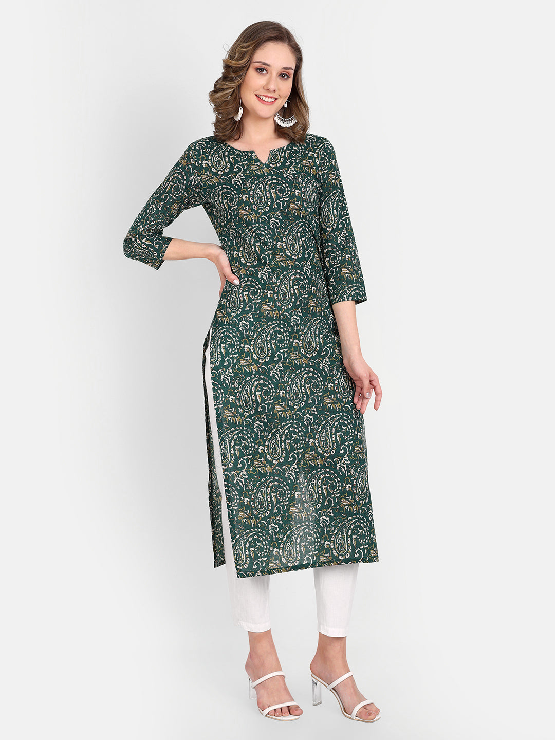 Green Printed Pure Cotton Kurti