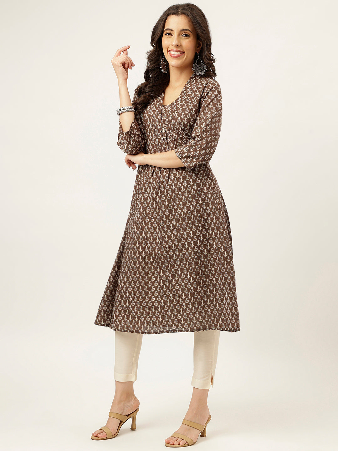 Grey Printed A-Line Cotton Kurti