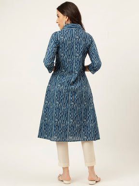 Blue Printed A-Line Cotton Kurti