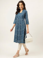 Blue Printed A-Line Cotton Kurti