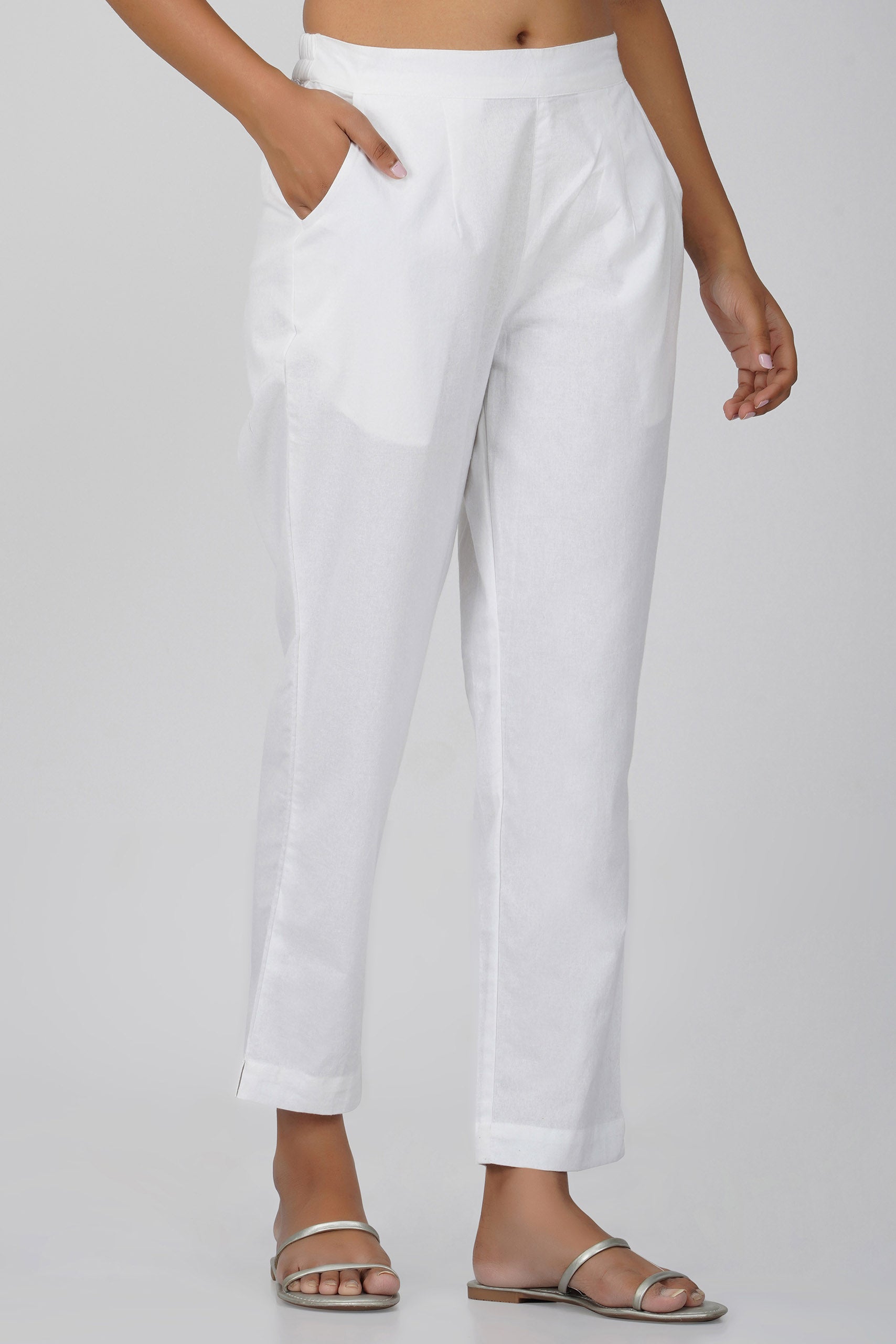 White Cotton Trouser for Women