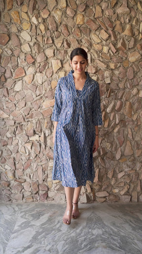 Blue Printed A-Line Cotton Kurti